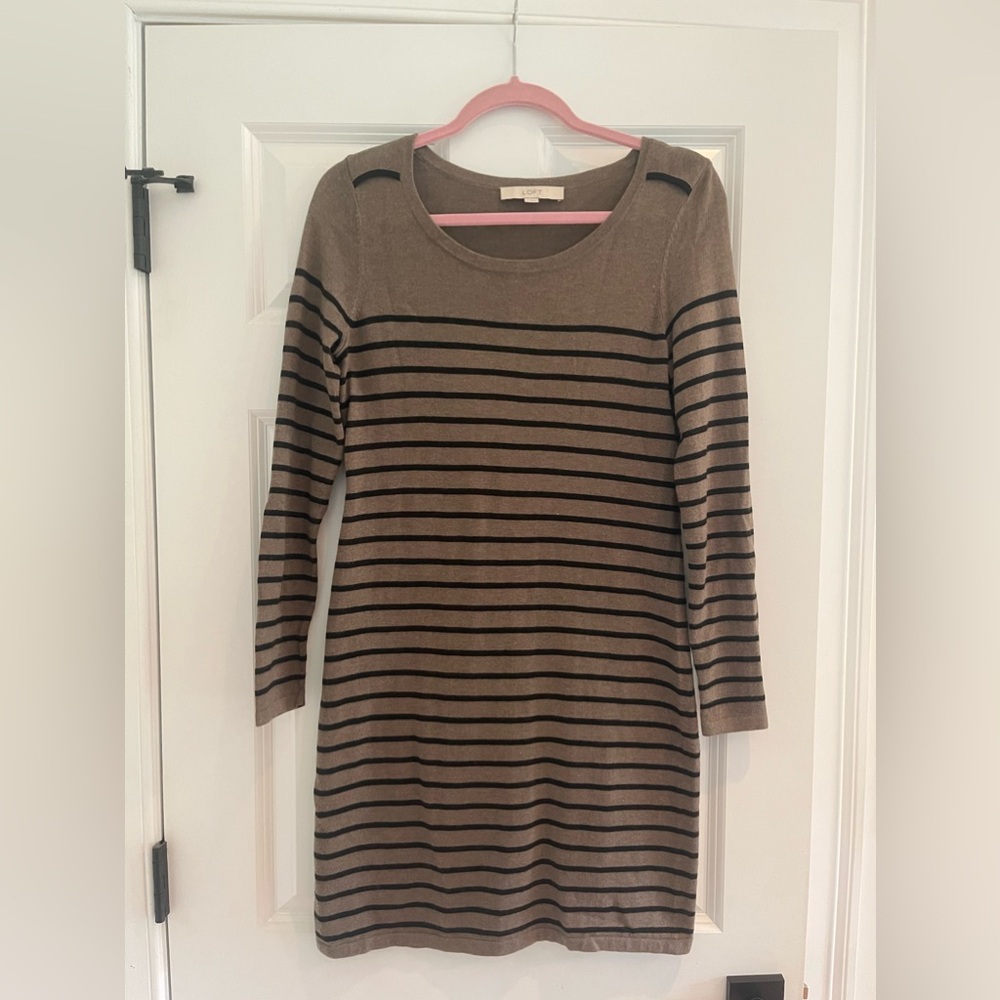 LOFT Brown and Black Striped Mini Dress